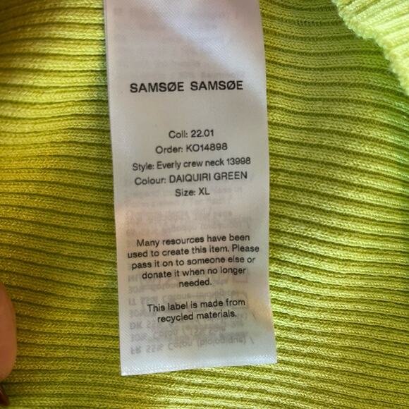 Samsøe Samsøe Everly Twist Front Organic Cotton Lime Green Sweater Size XL - Picture 9 of 10